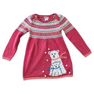Girls 4T Pink Polar Bear Sweater Dress Fair Isle Knit Holiday Christmas Winter